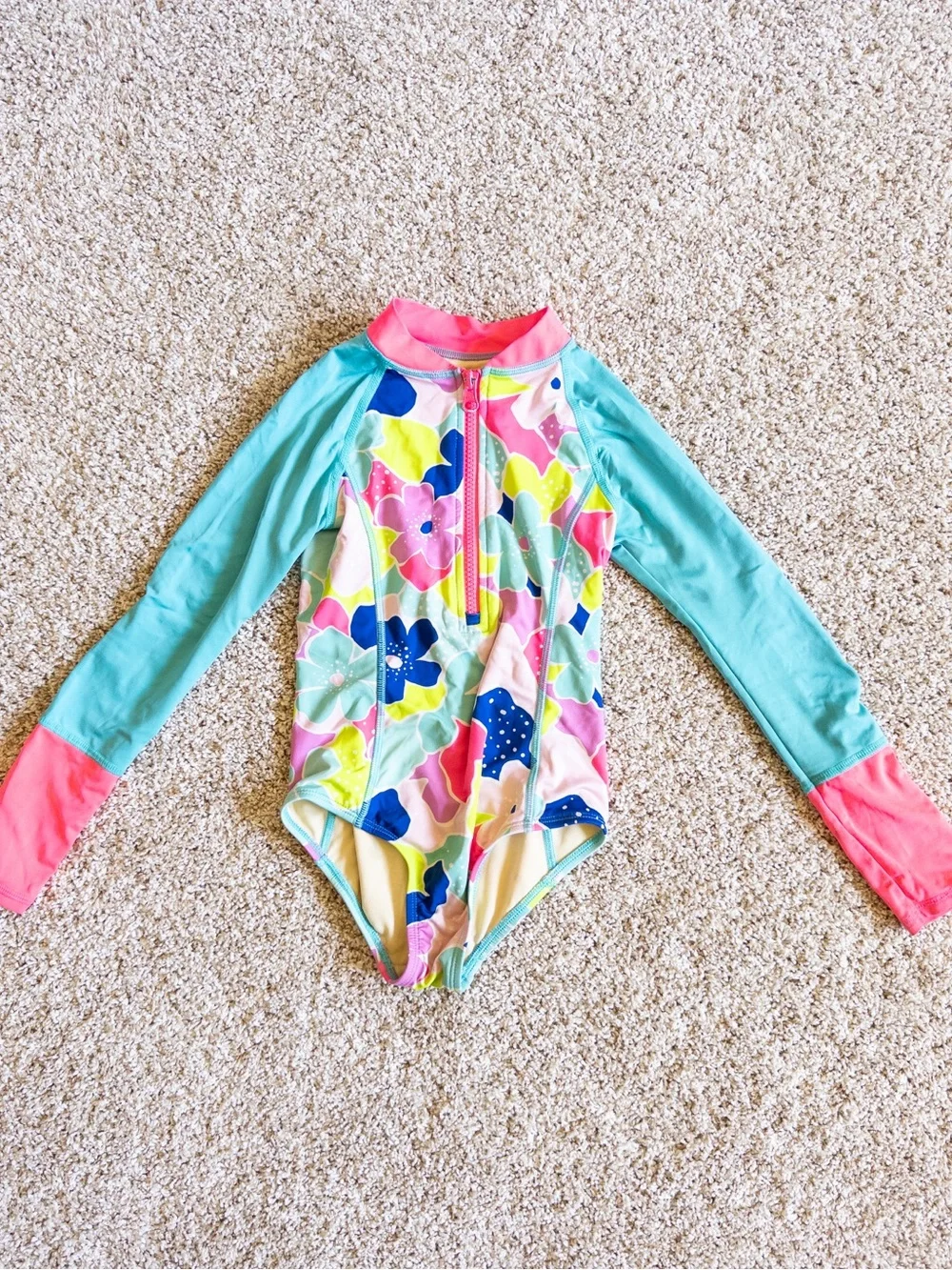 Bundle of 2 Girls 5 Rash Guard Long Sleeve One Piece Swimsuit Roxy Lands End